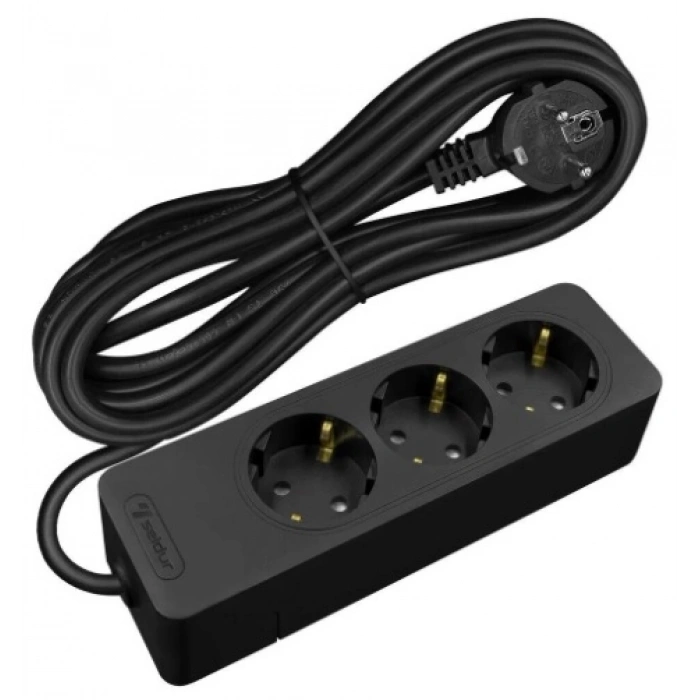 SELDUR Grup Priz 3lü Topraklı 3 Metre Siyah