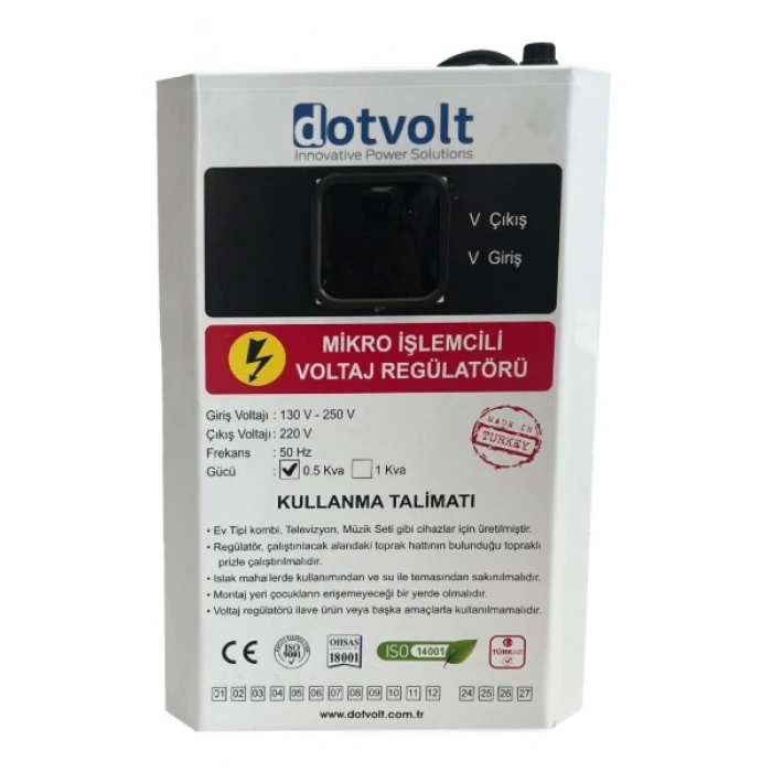 DOTVOLT 500 VA VOLTAJ KOMBİ REGÜLATÖRÜ 130-250V