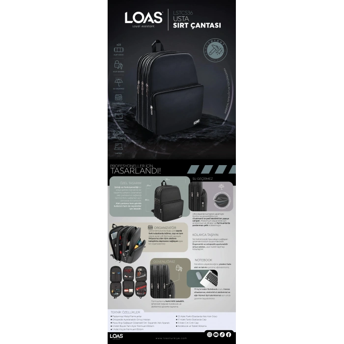 Loas Lstcs36 Takım Ve Alet Sırt Çantası Profesyonel Ağır Hizmet Tipi