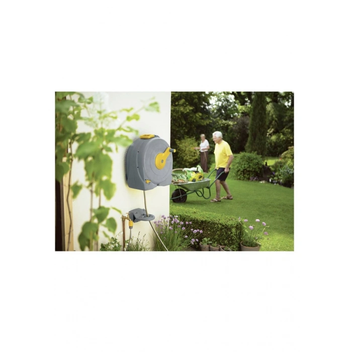 Hozelock 2496H Duvara Monte 40 m Hortumlu Hızlı Manuel Geri Sarmalı Hortum Toplama Makara Seti - Hortum Klavuzu ile Birlikte