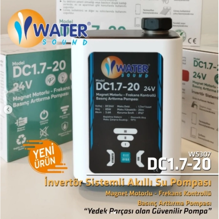 Water Sound Sessiz Daire Içi Hidrofor, Güneş Enerjisi, Şebeke Basınç Artırıcı Otomatik Pompa 2 Bar 26 Lt/dk - Dc1.7-20