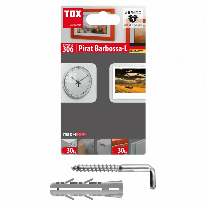 Tox 8X40 Pirat Barbossa-L Kancalı Roket Dübel 4 Adet