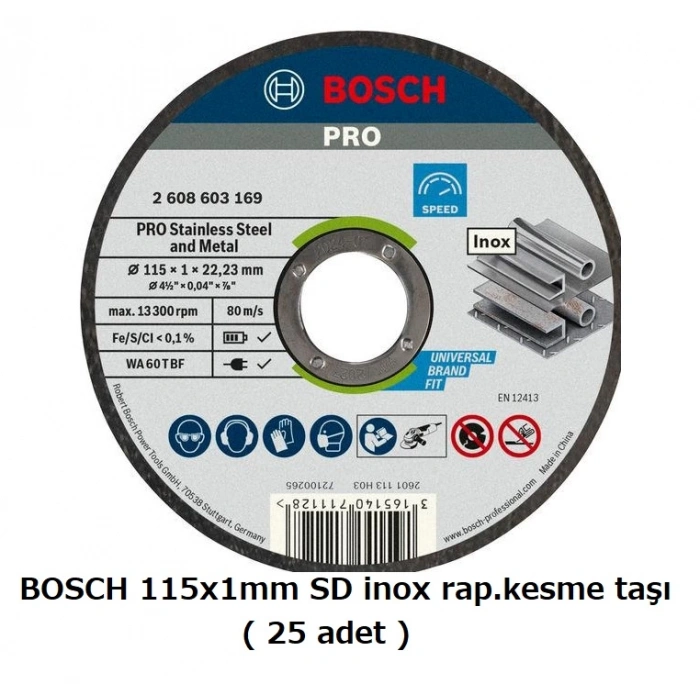 Bosch 115x1mm SD inox rap.kesme taşı ( 25 adet )