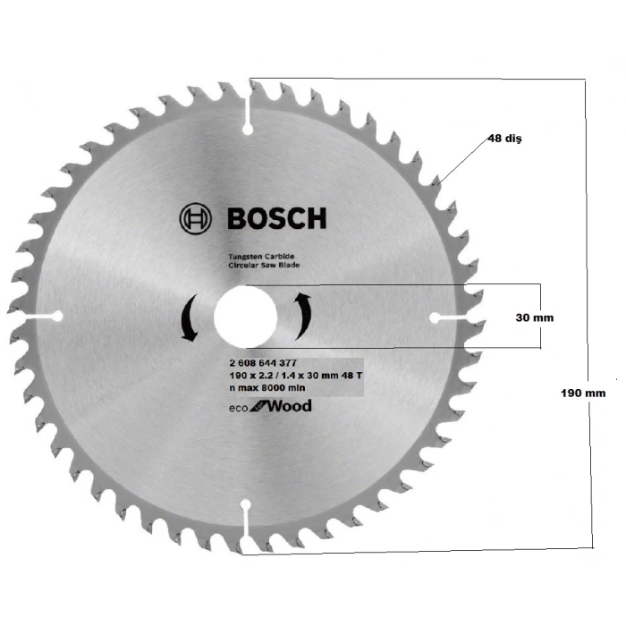 BOSCH DAİRE TESTERE 190 mm 48 diş 30 mm