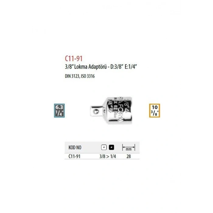 Ceta Form C11-91 3/8’’ Lokma Adaptörü - D 3/8” E 1/4”