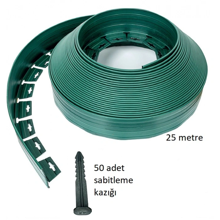 ÇİM AYIRICI ESNEK YEŞİL PLASTİK 25 mt + 50 adet sabitleme kazığı