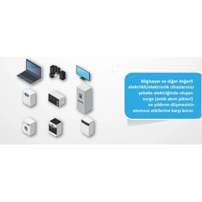 Dotvolt İkili Akım Korumalı Priz Beyaz Anahtarlı Surge Hunter 1050 Joule