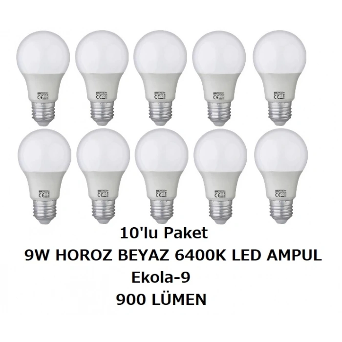 HOROZ Led Ampul Ekola-9 10lu Paket beyaz ışık 6400K