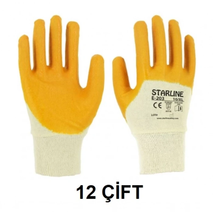 STARLINE E 203 SARI NİTRİL ELDİVEN ( 12 çift ) beden NO 10 / XL
