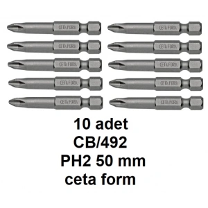 10 adet -- Ceta Form 1/4 Yıldız Bits Uç CB/492 (PH2 x 50 mm)