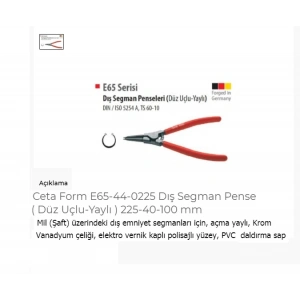 Ceta Form E65-44-0225 Dış Segman Pense Düz Uçlu-Yaylı 225-40-
