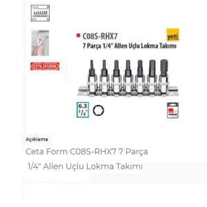 Ceta Form C08s-rhx7 7 Parça 1/4 Allen Uçlu Lokma Takımı