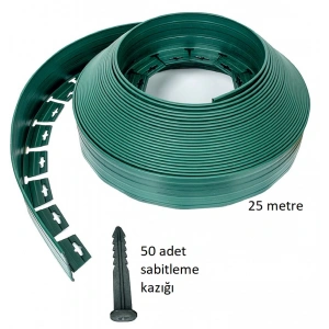 ÇİM AYIRICI ESNEK YEŞİL PLASTİK 25 mt + 50 adet sabitleme kazığı