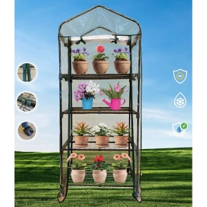 Gardener 16040 4 Katlı Tekerlekli Portatif Şeffaf Bahçe Serası - 69 cm x 49 cm x 158 cm