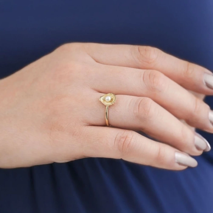 14 Ayar Altın İnci Midye Eklem Yüzük