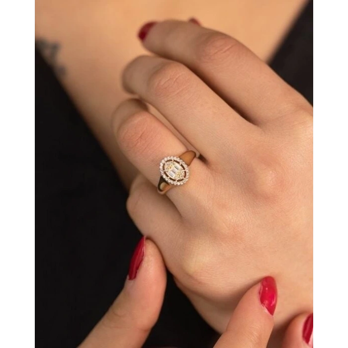 14 Ayar Altın Oval Baget Yüzük