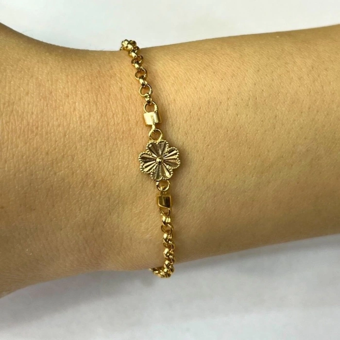 14 Ayar Altın Sade Yonca Bileklik