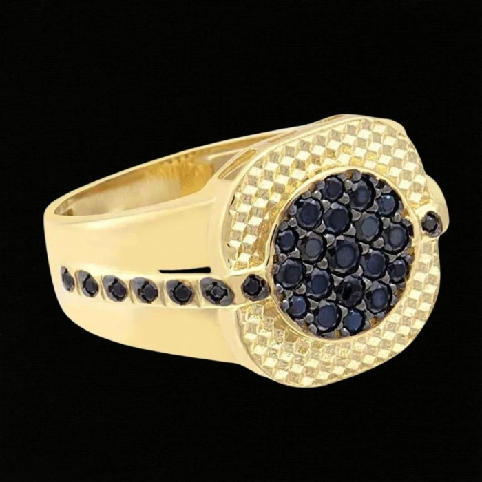 14 Ayar Altın  Siyah Taşlı Kronet Erkek Yüzüğü
