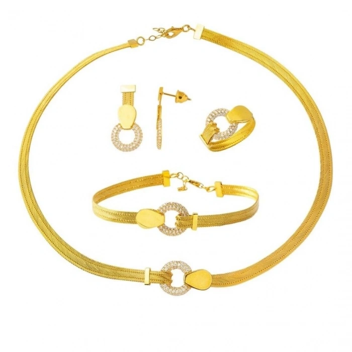 14 Ayar Altın Taşlı Trabzon Hasır Set Takımı