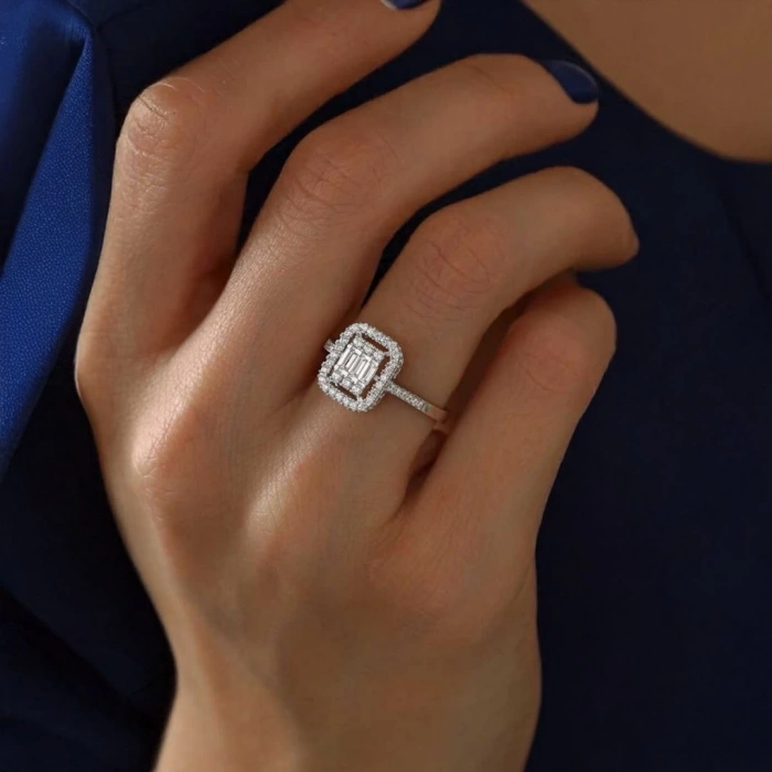 14 Ayar Beyaz Altın Baget Yüzük