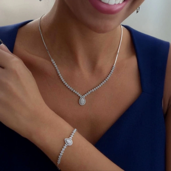 Beyaz Altın Damla Set Takımı