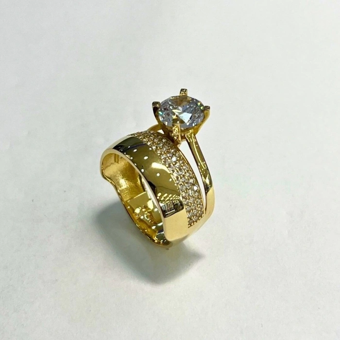 Geniş Model 14 Ayar Altın Alyans Tektaş Yüzük