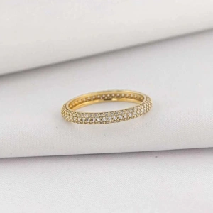 14 Ayar Altın 3 Sıra Taşlı Tamtur  Yüzük