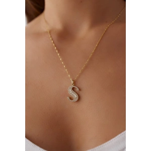 14 Ayar Altın Singapur Zincirli Taşlı Harf Kolye