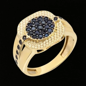 14 Ayar Altın  Siyah Taşlı Kronet Erkek Yüzüğü