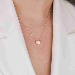 14 Ayar Altın Taşlı Kalp Kolye