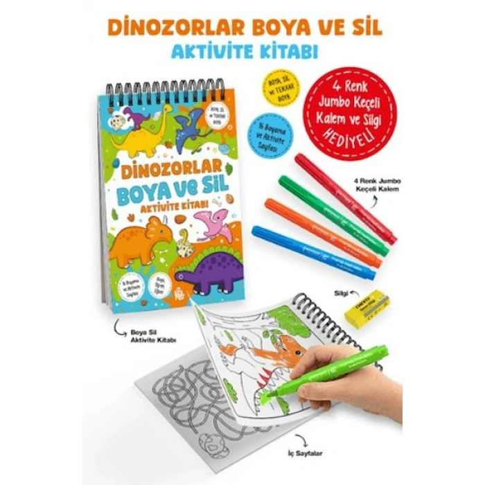 Dinozorlar - Boya ve Sil Aktivite Kitabı / 3 Yaş +