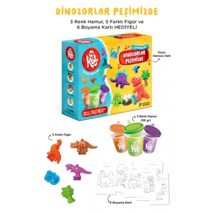 Dinozorlar Peşimizde Oyun Hamuru Seti (14 Parça - 348 Gr)