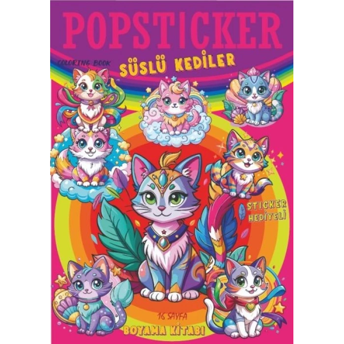 Süslü Kediler Boyama Kitabı Popsticker