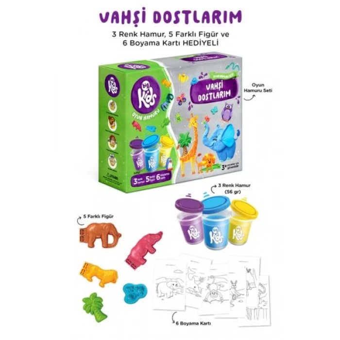 Vahşi Dostlarım Oyun Hamuru Seti (14 Parça - 344 Gr)
