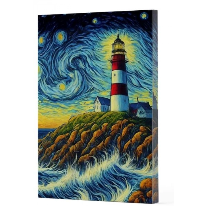 Van Gogh 8 - Deniz Feneri Çizgili Yan Boyamalı Defter