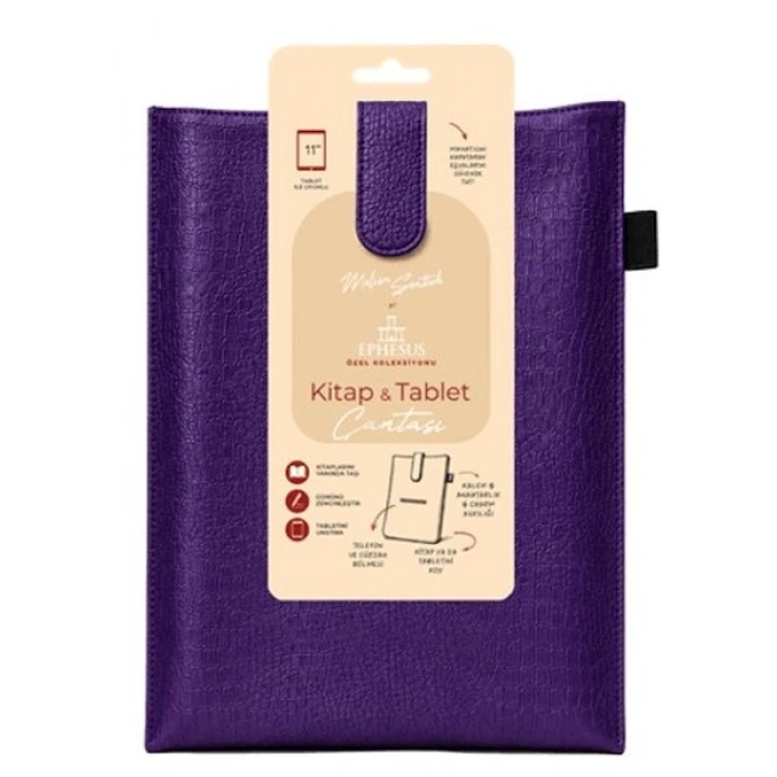 Yeni Nesil Kitap ve Tablet Çantası - Özel Deri Dokulu Mor