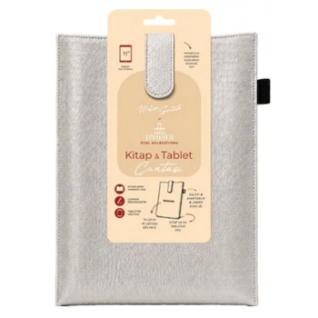 Yeni Nesil Kitap ve Tablet Çantası - Özel Deri Dokulu Gümüş