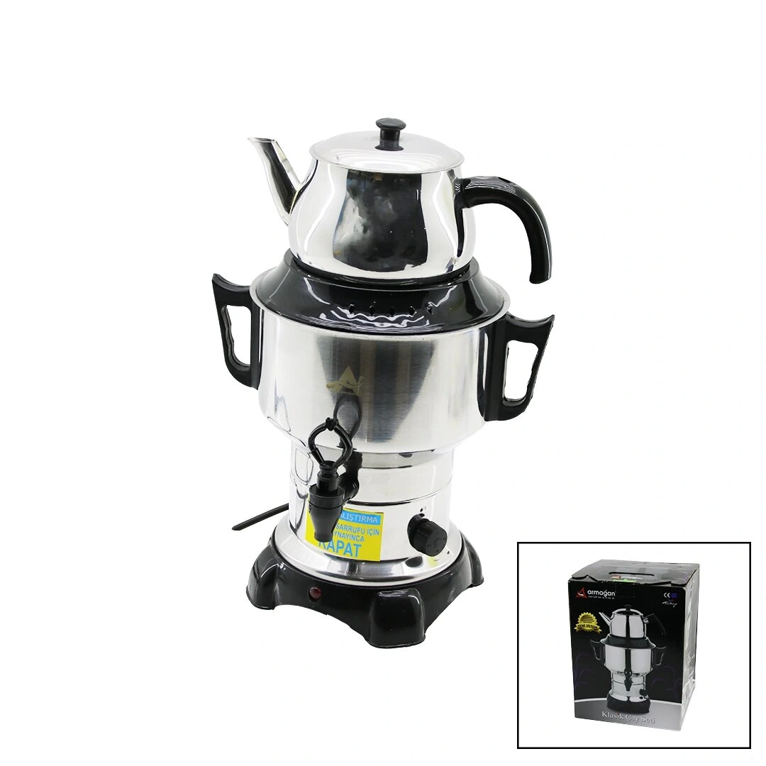 ARMAĞAN AKS-1001 KLASİK ÇAY SETİ & ELEKTRİKLİ SEMAVER ( 3.5LT & TEK MUSLUK ) ( 1100W ) ( 5A ) ( GİZLİ REZİSTANS )*4
