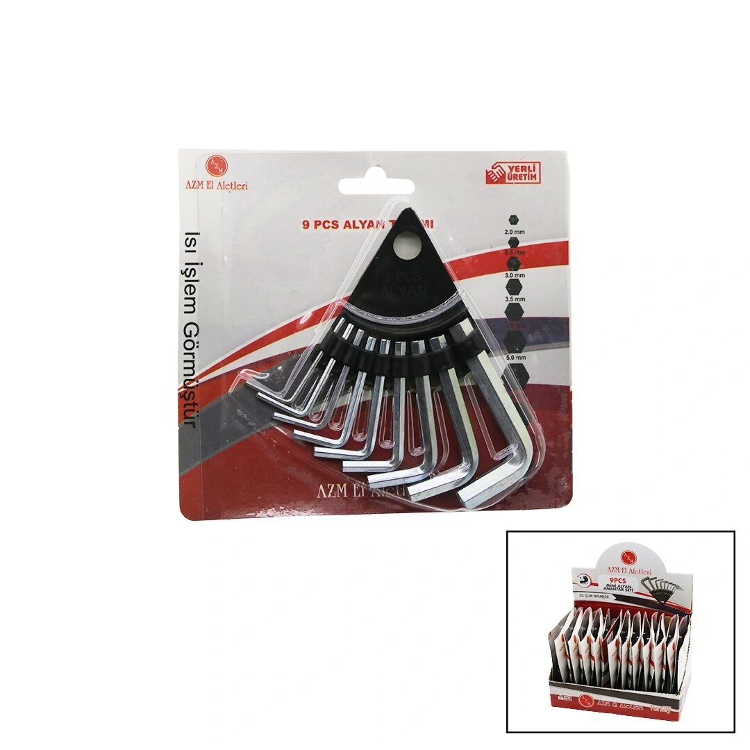 AZM ( 9PCS ) MİNİ ALYAN ANAHTAR SETİ TAKIM ( NO-1.5 - 2 - 2.5 - 3 - 3.5 - 4 - 5 - 6 - 8 ) ( ÜÇGEN STAND ASKILIK )*24X8