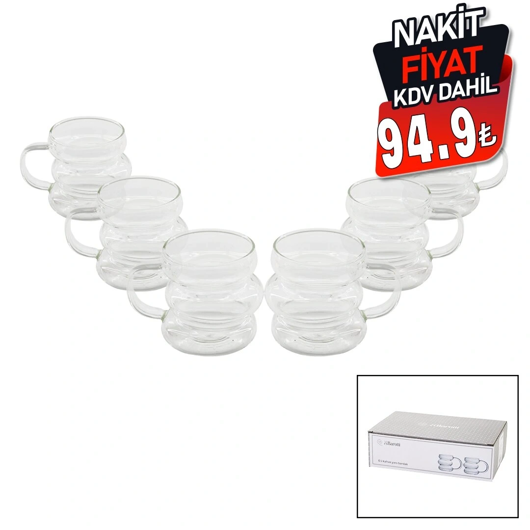 BAROTTİ DMR-8601 ( 6PCS ) ( 3 BOĞUMLU & ŞERİTLİ ) KAHVE YANI ( CAM ) BARDAK*40=K