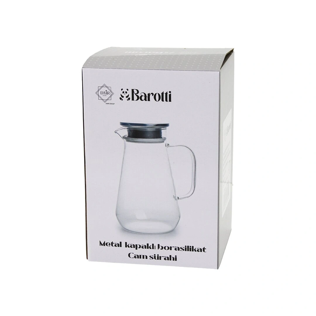 BAROTTİ DMR-8762 (BOMBELİ GENİŞ TBN=1400ML) (CAM) (BOROSİLİKAT=ISIYA DAYANIKLI) SÜRAHİ (METAL KAPAK& SİLİKON CONTA)*12=K