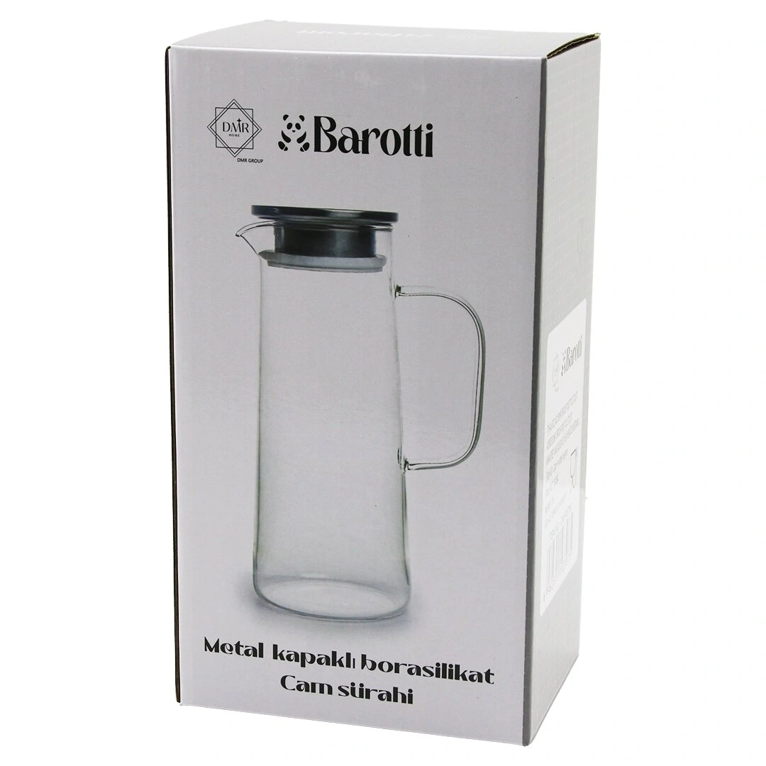 BAROTTİ DMR-8765 ( DAR TABAN & UZUN=1450ML ) ( CAM ) (BOROSİLİKAT= ISIYA DAYANIKLI) SÜRAHİ ( METAL KAPAK & SİLİKON CONTA )*12=K