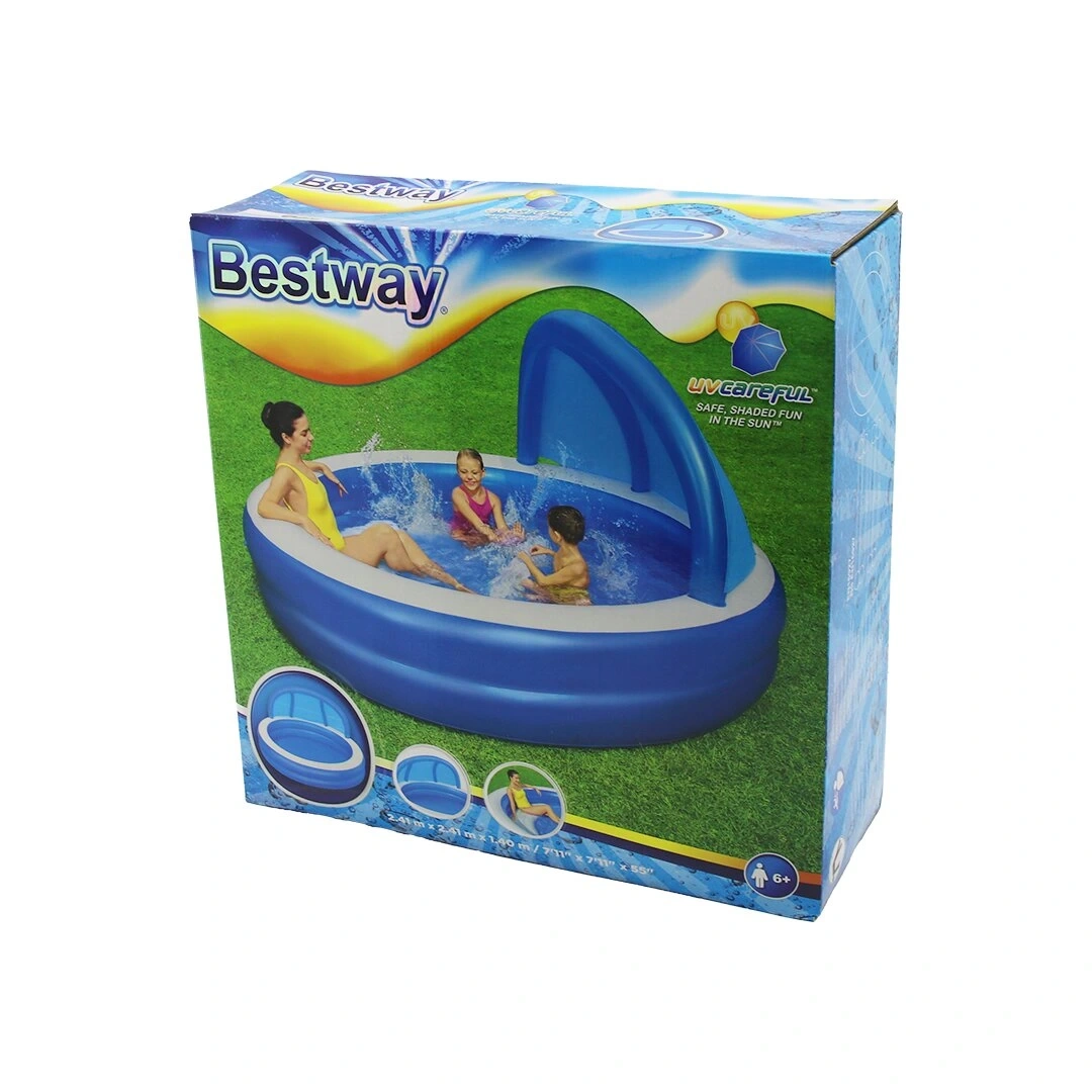 BESTWAY-54337 ( 2 HALKA ) ( 850LT ) (YUVARLAK) (AİLE) MAVİ ŞİŞME HAVUZ (GENİŞ GÜNEŞLİKLİ) (241X241X140CM) (DERİNLİK:50CM) ( 6+ YAŞ )*2=K