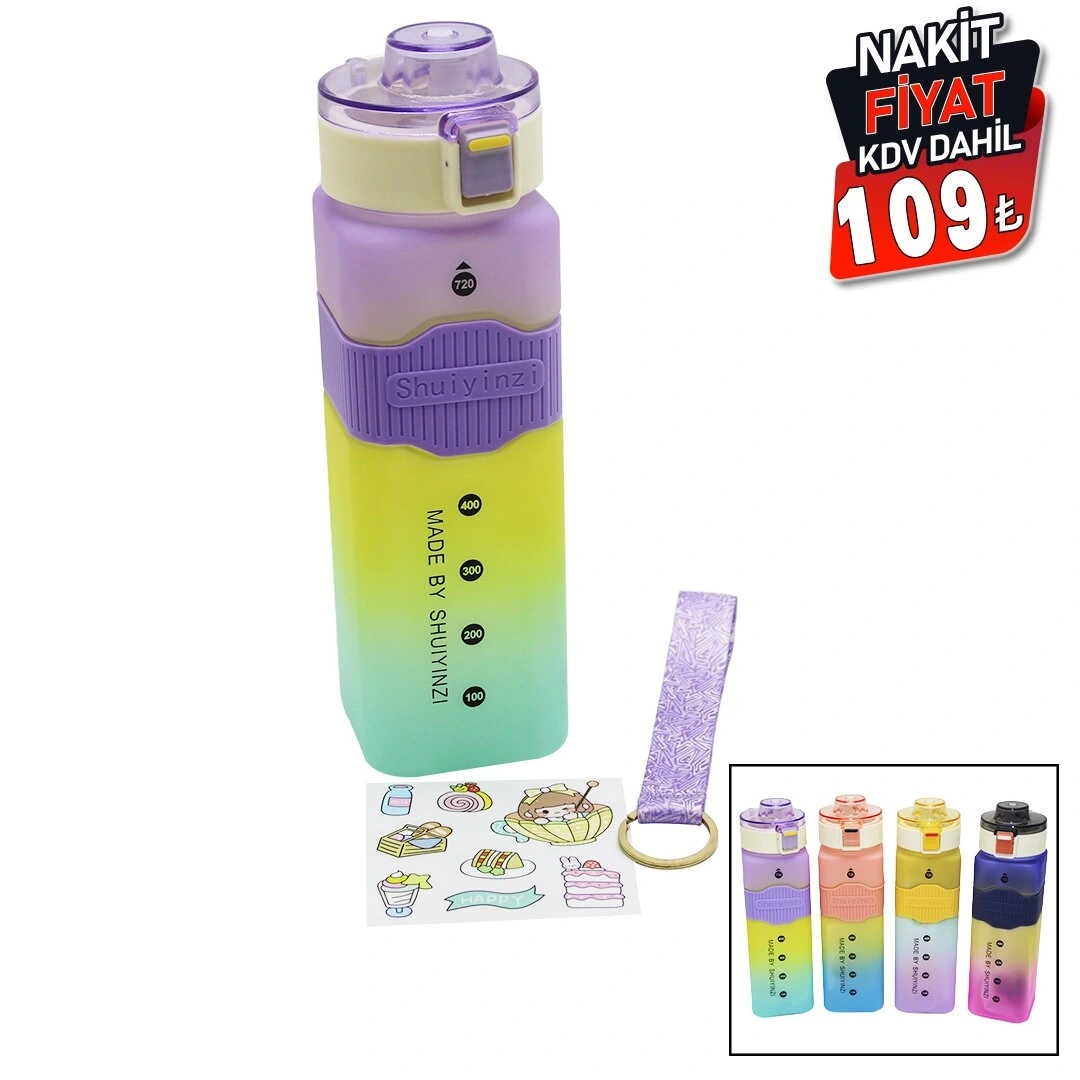 CLKN-2039 ( KARE ) RENKLİ PLS.SULUK MATARA PİPETLİ & KİLİTLİ KAPAK & ÖLÇEKLİ 720ML*60