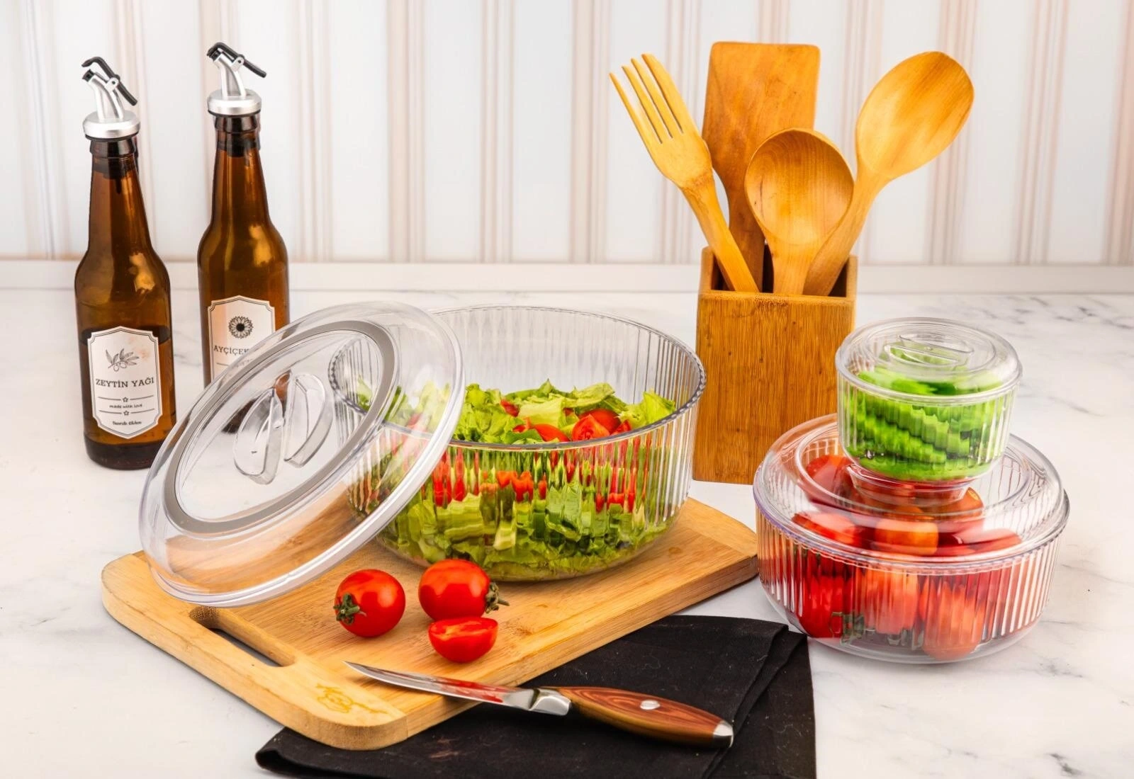 CRYSTAL WARE F-402 ( 3PCS SET ) ( YUVARLAK & 4750ML ) SAKLAMA KABI ( MİKA & KRİSTAL PLASTİK )*12=K