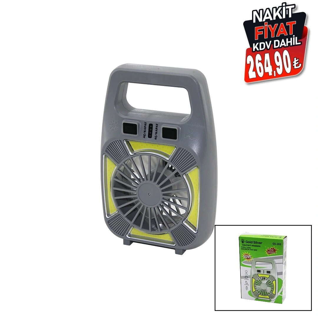 GOLD SİLVER GS-265 (2İN1=MİNİ FAN & FENER) (USB ŞARJ) (2 KADEME HIZ) (LAMBA=4 FONKSİYON & 10W) (SU GEÇİRMEZ)(TAŞIMA KULP) MİNİ VANTİLATÖR*80                     qwe7
