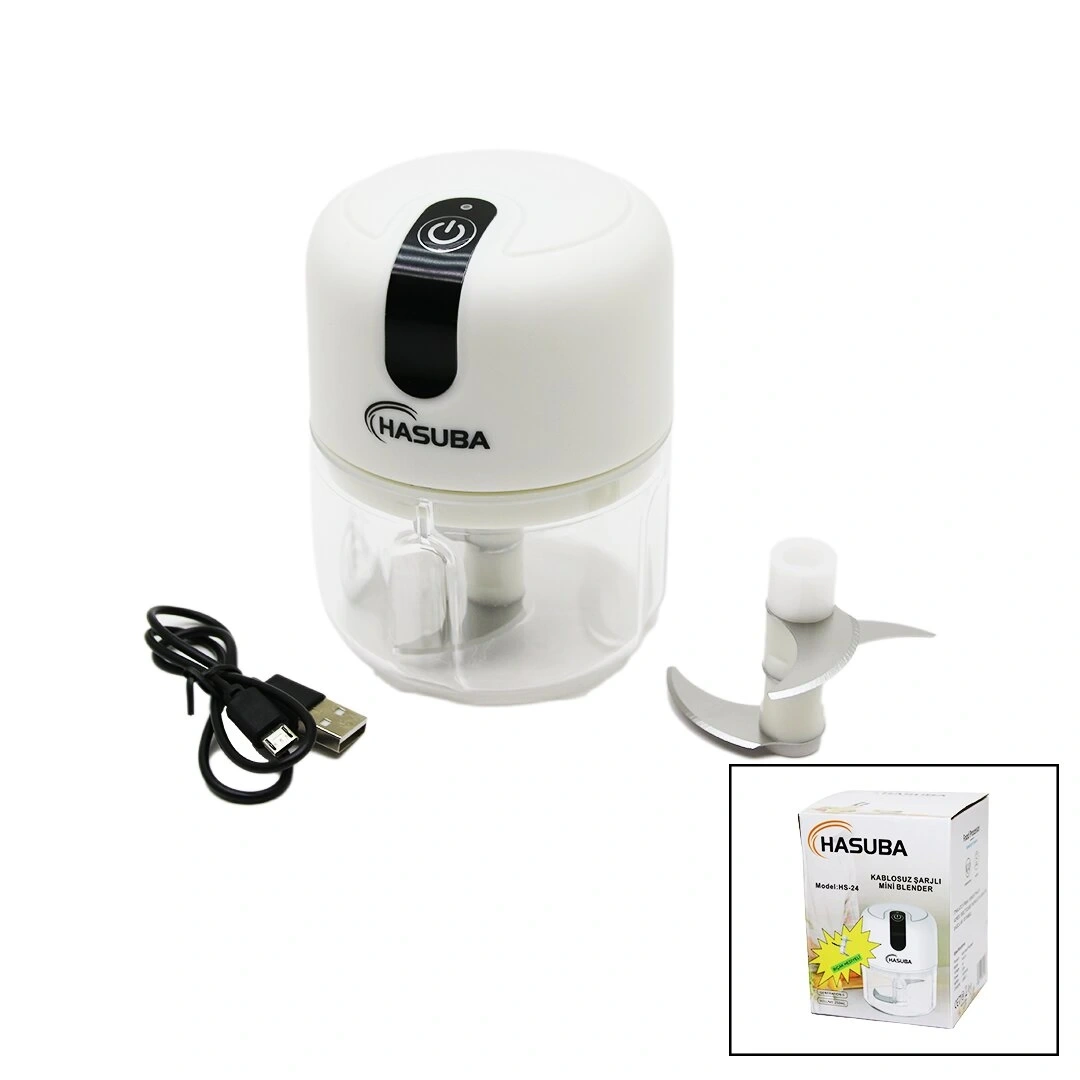 HASUBA HS-24 ( USB ŞARJLI MİNİ ) 3 BIÇAK ( YEDEK BIÇAKLI ) BLENDER RONDO DOĞRAYICI 250ML & 30W*60