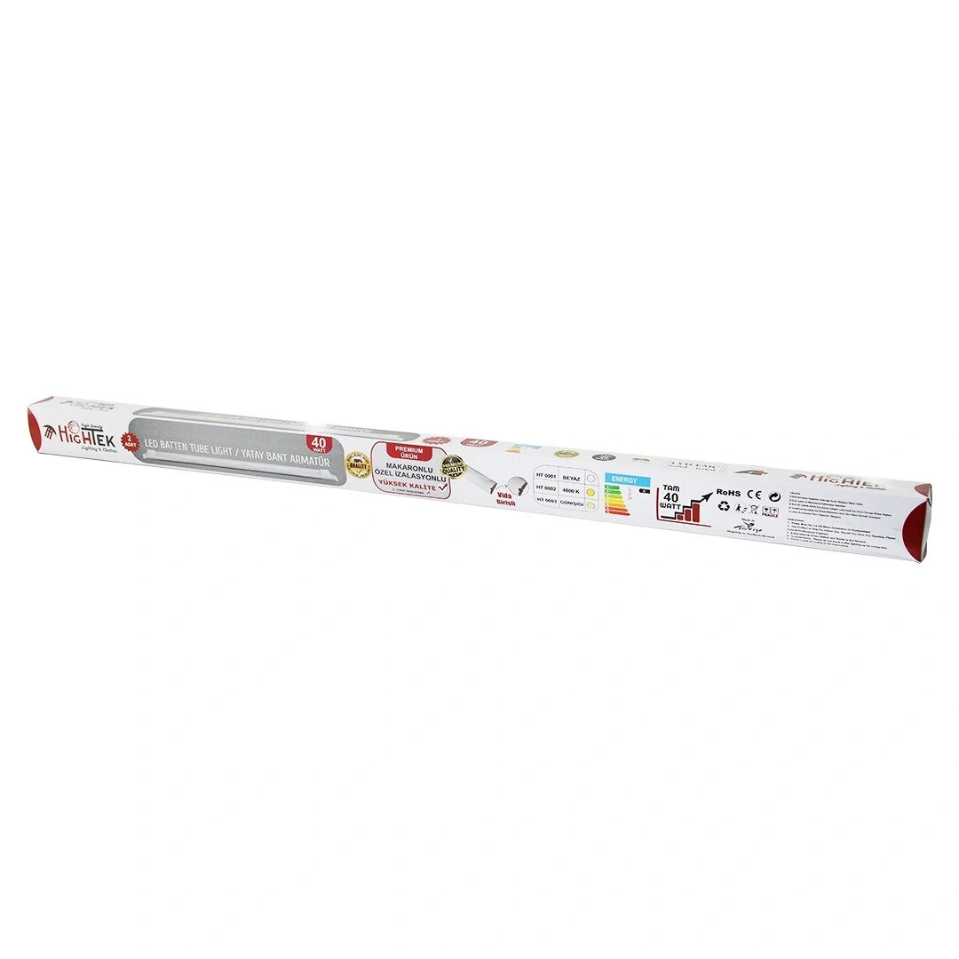 HIGHTEK HT-0001 ( 2PCS ) (120CM) (40W) YATAY BANT ARMATÜR (BEYAZ) LED LAMBA AMPUL (ALÜMİNYUM KASA & PVC BOMBELİ KAPAK)*20=K