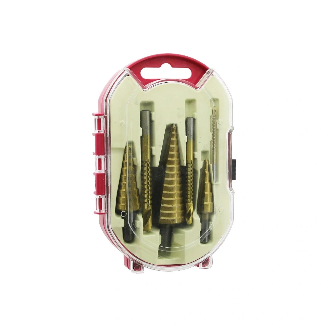 İBİCO ( 6PCS ) (KADEMELİ) MATKAP UCU SETİ (HSS ADIM & DÜZ OLUK & KONİK DELİCİ) (KIRMIZI PLS.AYAKLI KUTU & ŞEFFAF KAPAK)*50