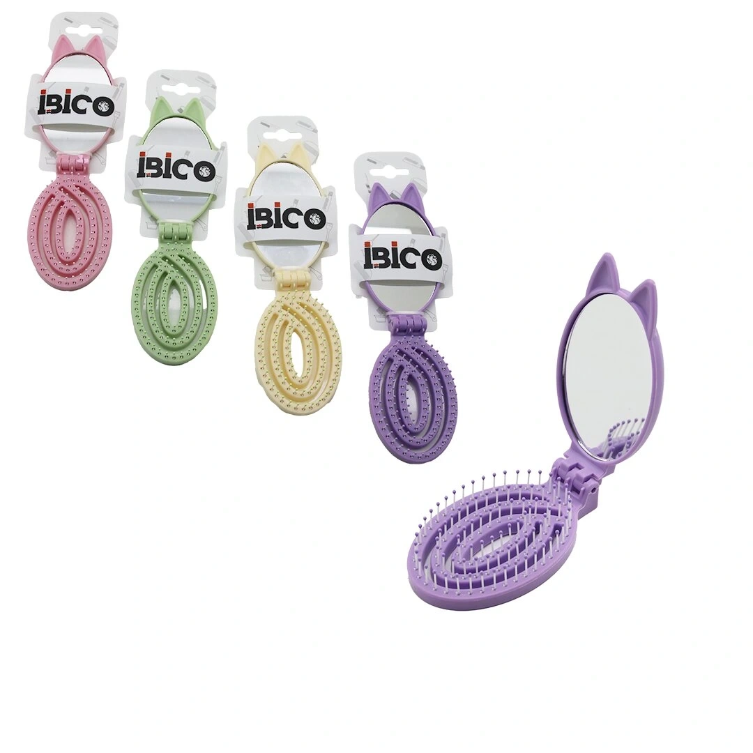 İBİCO İ15-033 ( OVAL ) ( KULAKLI ) ( KATLANIR ) ( ÇOCUK ) AYNALI TARAK = DELİKLİ ( RENKLİ PLASTİK ) ( 2X9=18CM )*48X10